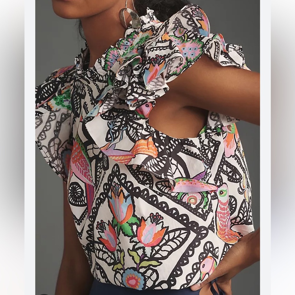 Floral Ruffle Sleeve Top - Picture 2 of 9